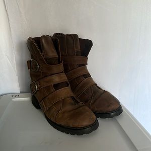 Harley Davidson Brown Leather Buckle Boots Size 9M Womens